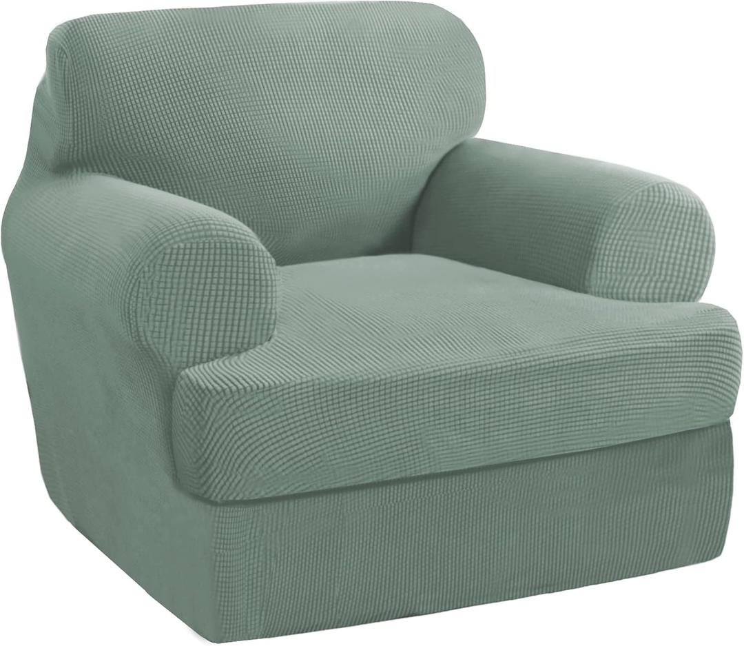 PrinceDeco 2 Pieces Armchair Slipcover Stretch Couch Covers for T Cushion Chair Slipcovers Soft Arm Chiar Cover Furniture Covers with 1 Individual T Shape Seat Covers Width Up to 40", Sage