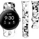 OZLNKPJL Compatible with Pixel Watch 3 41mm,Pixel Watch 2/1 Band for Women Men,Soft Silicone Sport Adjustable Replacement Strap for Pixel Watch 3/2/1 Accessories,Cool Skull Flower