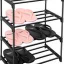 LNYZQUS Upgrade 4-Tier Small Shoe Rack, Metal Stackable Kids Shoe Shelf Storage Shoe Stand Organizer for Closet Entryway Hallway,Zapateras Organizer for Shoes(Black)