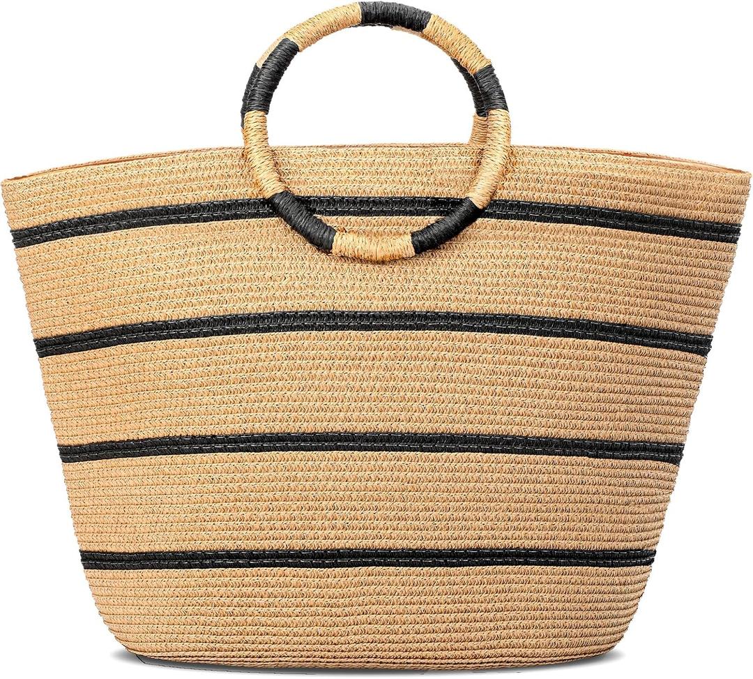Beach Bags for Women Straw Tote Bag Summer Beach Bag Large Woven Straw Tote for Vacation Holiday (Brown)