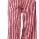MISSACTIVER Women Drawstring Striped Pants Loose Wide Leg Trousers Casual Low Waist Pants Comfy Lounge Pants with Pockets (Small, Rose Pink)