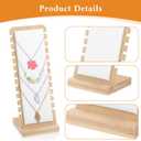 3 Pcs Necklace Display Stands for Selling, Bamboo Necklace Holder with PU Leather Panel Beige Multi-Tiered Jewelry Display Storage Set for Vendors and Home (11.8x7.9x3.3 Inch/10.6x3.9x3.7 Inch)