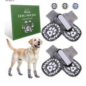 EXPAWLORER Dog Socks to prevent Licking and Slipping, Winter Dog Shoes for Cold Weather Snow, Paw Protectors for Hardwood Floors Anti-Slip, Dog Booties for Small Medium Large Senior Dogs, Black Grey L