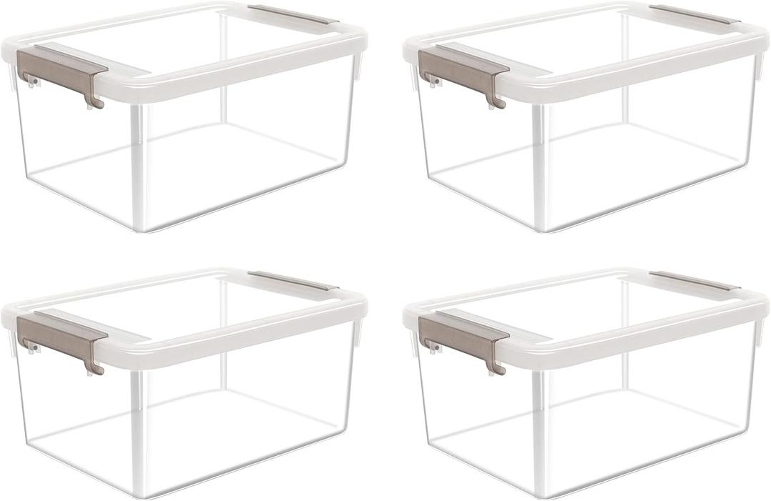 Citylife 4 Packs Small Storage Bins with Lids 3.2 QT Plastic Storage Containers for Organizing Stackable Clear Storage Boxes