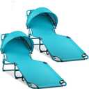 Colorsoul 2 Pack Tanning Chair with Sun Canopy,Adjustable 4-Position Beach Lounge Chair for Adults,Heavy Duty Folding Outdoor Lounge Chair,for Patio Poolside Sunbathing,UPF 50+,300 LBS,Blue, 79 inches x 22 inches x 10.26 inches