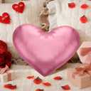 Yookeer Valentine's Day Heart Shaped Pillow 14 x 12 Inch Metallic Leather Throw Pillows Solid Soft Shiny Cushion for Women Valentine Wedding Anniversary Decor for Bed Couch(Pink)