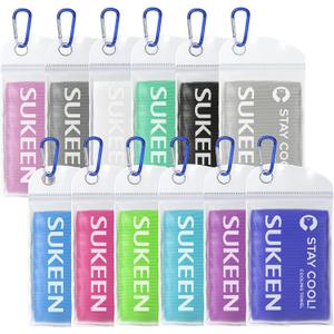 Sukeen 12pack Cooling Towel (40"x12") Bulk Ice Towel,Soft Breathable Chilly Towel,Microfiber Towel for Yoga,Sport,Running,Gym,Workout,Camping,Fitness,Workout & More Activities (Blue/Black/White/Lake Blue/Light Purple/Green/Purple/Grey/Pink/Dark Blue/White/Light Green)
