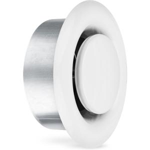 calimaero TVSA 4" Round Exhaust Air Disc Valve  Adjustable Outflow Vent Cover  Metal Ceiling & Wall Grille for Bathroom & Kitchen  Powder Coated Super White RAL 9016