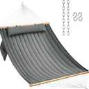 CHULIM Double Quilted Fabric Hammock with Hardwood Spreader Bars and Pillow 450 LBS Capacity 2 Person Large Hammock for Outdoor Patio Backyard Poolside - Dark Grey