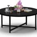 FAMIDGE Coffee Table, 31.5" Round Black Coffee Table for Living Room, Center Tables for Family & Office Use, Outdoor Coffee Tables Round, Large Black (31.5" D x 17.7" H), 1T - 31.5"D