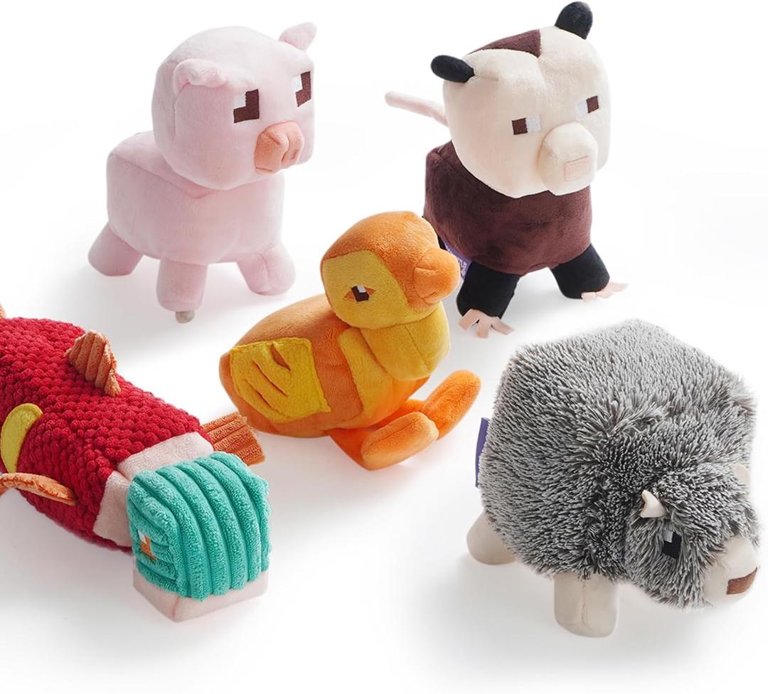 Fuzzwoof 5 PC Pixel Style Dog Toy Plushies, Squeaky Dog Toys Crinkle Plush Stuffed Dog Chew Toy for Small Medium Large Breeds, Christmas Dog Toys Stocking Stuffers
