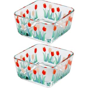 9 OZ Mini Tulip Candy Dish Cute Floral Candy Bowl Small Square Glass Bowl for Candy,Dessert,Snack,Fruit,Icecream,Yogurt,Dipping,Prep,Clear Serving Bowl,set of 2