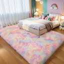 KICHOWUA Thick Area Rug 6x9 Unicorn Fluffy Shag for Girls Bedroom Living Room, Rainbow Soft Plush Fuzzy Washable Thickened Non-Slip Shaggy Pastel Large Carpet for Princess Kids Nursery Boys Dorm Room