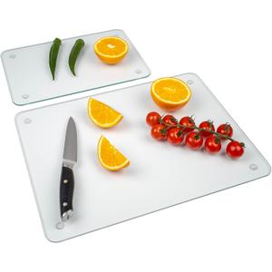 Tempered Glass Cutting Board for Kitchen, Cutting Board with Non-Slip Feet for Countertop, Dishwasher Safe, Rounded Corner Board, Shatter, Heat & Scratch Resistant-16"x12" & 12"x8" 2pcs, Clear