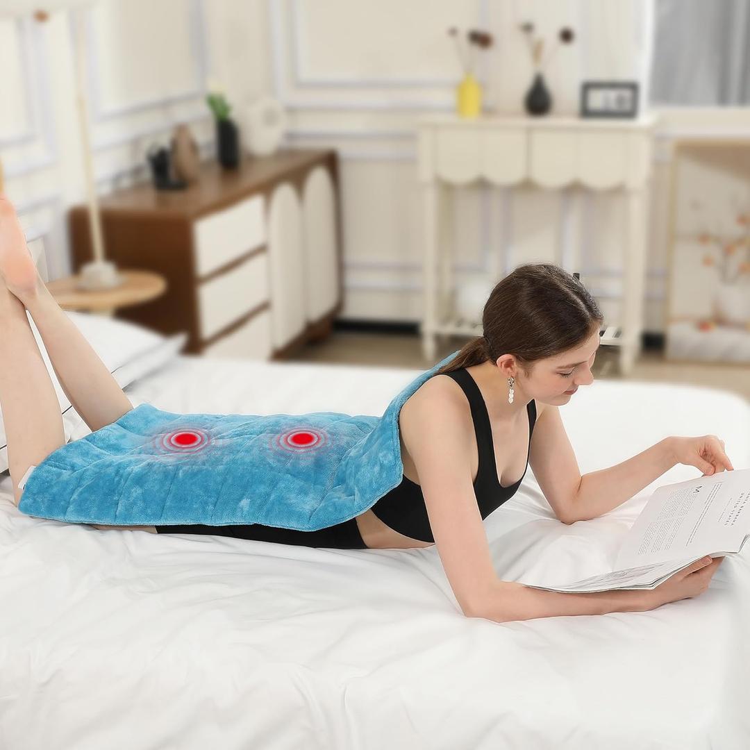 Large Weighted Heating Pad with Massager, HSA Electric Heating Pad for Back Pain Relif, 4.85LBS Heat Pad for Period Cramps with 2H Auto Off 3 Massager Levels and 3 Heating Levels, 18"x33" Royal Blue