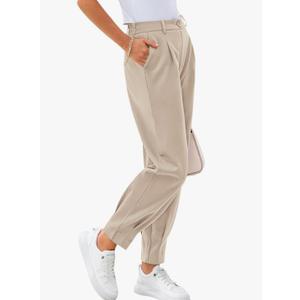 CFLONGE Women's Summer High Waisted Pants for Women 2025 Casual Ankle Length Pant for Work Office Trouser Slacks with Pockets, Medium
