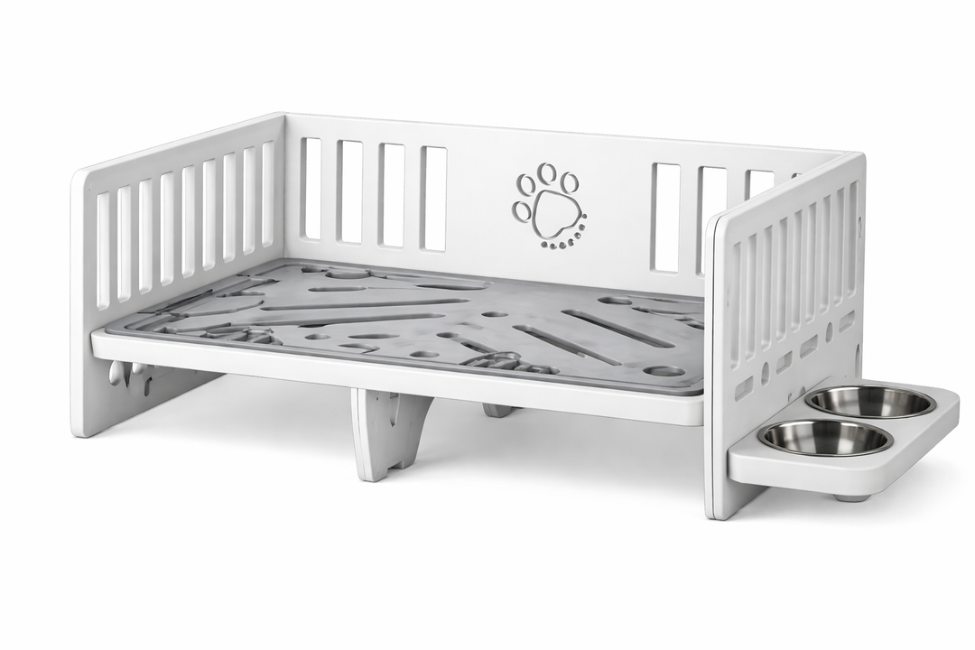 Acrylic Dog Bed and Fence with Food Bowl for Large Medium Dogs