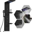 Homevacious 4 In 1 Shower Panel Shelf LED Rainfall Shower Head and Adjustable Massage Body Jets 3-Functions with Handheld Shower Tub Spout Stainless Steel Bathroom Shower Fixtures Matte Black