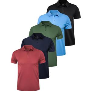 OYGSieg 5 Pack Mens Polo Shirts Golf Shirts for Men (X-Large, Black/ Navy/ Red/ Army Green/ Sky Blue)