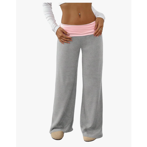 SOLY HUX Women's Sweatpants Color Block Low Rise Fold Over Waist Baggy Wide Leg Pants M