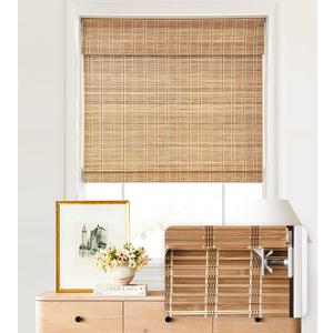 LazBlinds No Tools No Drill Cordless Bamboo Roman Shades, Light Filtering Window Treatment, Roll Up Bamboo Blinds for Windows 27'' W x 48'' H, Brown