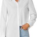 KIFOVEN Women's Button Down Shirt Long Sleeve Collared Office Work Business Blouse Top Solid White X-Large (White)