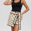 Women Wrap Skort 2026 Casual Summer Flowy Mini Skirt Knot Side Elastic Waist Relaxed Printed Skirt with Belt (Beige, XS)