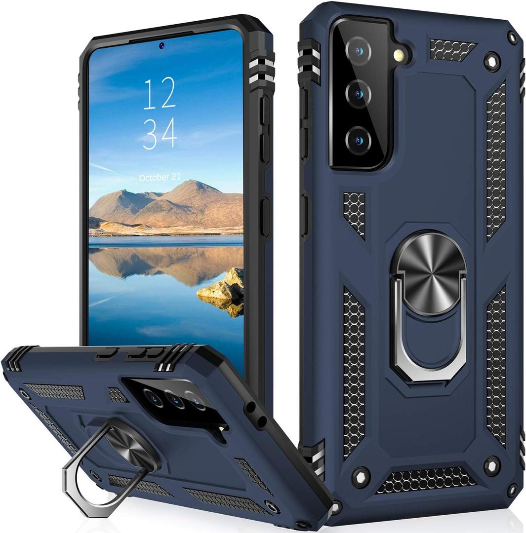 IKAZZ for Galaxy S21 Plus Case,Military Grade Shockproof Heavy Duty Protective Phone Cover Pass 16ft Drop Test with Magnetic Kickstand Car Mount Holder Blue