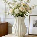Qinyoung 1 Pack White Vintage Pleated Ceramic Vase Sour Cream Stylish Decorative Flower Vase for Bouquet Living Room Cabinet Table Centerpieces Wedding (9 x 7.32 Inches)