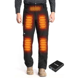 Heated Pants for Men, with 12V/20000mAh Battery, 5-Zone Heating Softshell Outdoor Trousers Hiking Pants (3X-Large, Black)