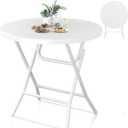 YITAHOME Portable Round Folding Table, 32 Inch Round Table with 1.57" Thick HDPE Tabletop and Strong Metal Frame for Patio, Backyard, Dining Room, Parties and Events, White