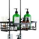 Upgraded Extended Length Shower Organizer with Hooks, Rustproof Shampoo Soap Holder, Large Hanging Bathroom Caddy (Black)