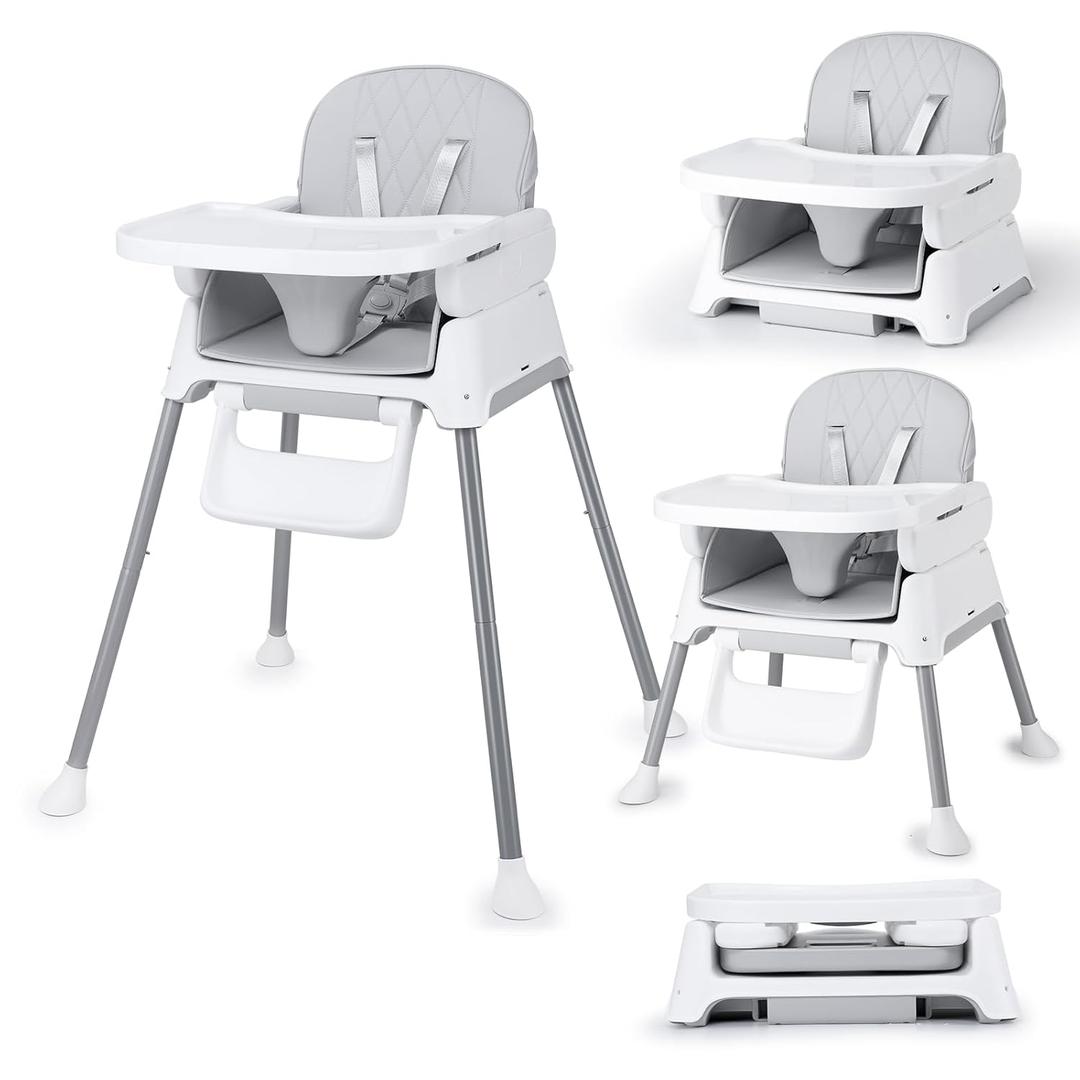3 in 1 Baby High Chair, Bellababy Adjustable Convertible Chairs for Babies and Toddlers, Compact/Light Weight/Portable/Easy to Clean (Grey)
