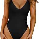 LASLULU Womens One Piece Swimsuit Padded Sexy V Neck Swim Suits Modest Tummy Control Bathing Suits, Medium