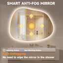 Hasipu Irregular Wall Mirror with Lights- 27"x20"Smart Vanity Mirror with Anti-Fog, 3 Color Modes,Dimmable Light, Memory Function, Backlit Wall Mount, Horizontal/Vertical