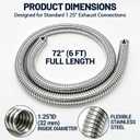 1.25" x 72" Universal Stainless Steel Exhaust Flex Pipe Grade Flexible Exhaust Tubing with 2 U-Bolt Clamps, Rust-Proof & Corrosion-Resistant for Exhaust Systems