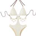 WDIRARA Women's Chain Linked Cut Out Halter One Piece Swimsuit, Small