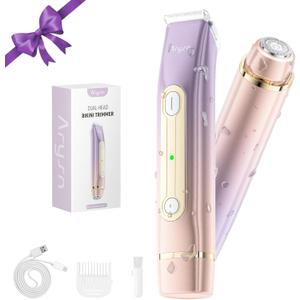 Bikini Trimmer for Women, 2 in 1 Dual Head Rechargeable Electric Shaver, Painless Pubic Hair Trimmer for Underarm Leg Arm Body Face IPX7 Waterproof & Travel-Friendly, ElegantPurple