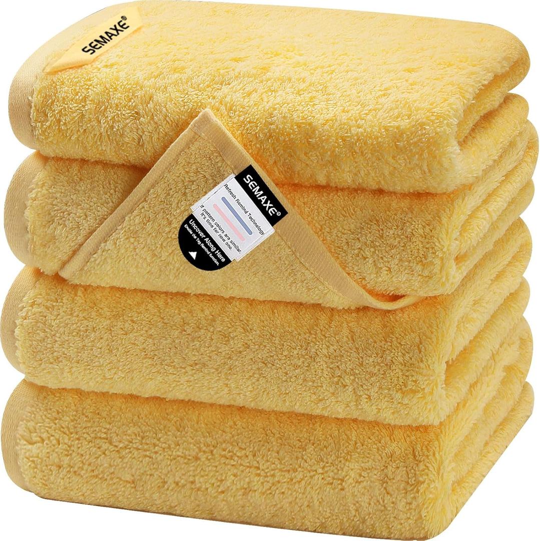 SEMAXE Yellow Hand Towels for Bathroom, 100% Cotton Towels with Hanging Loops, Hotel Spa Quality Absorbent Towels, 27" L x 16" W, 4 Piece Hand Towels, Gift Box Packaging