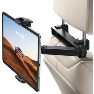 Lamicall Car Headrest Tablet Holder - [Lockable] [3 in 1 Extension Arm] Upgrade Tablet Mount for Car Backseat, Gifts Road Trip Essentials for Kids, for iPad Pro, Air, Mini, Fire HD, 4.7-13" Tablets Bla