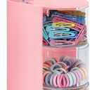 neotidy Hair Accessories Organizer with Hair Brush Holder, Rotating Hair Tie Product Organizer for Girls, 3-Tier Makeup Brush Holder for Clips, Bows & Brushes (Pink, 3-Tier)