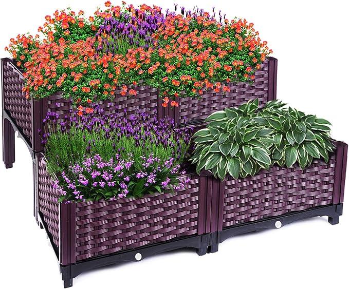 BIRTIMO Raised Garden Bed with Legs, Plastic Planter Box for Vegetable and Fruit Herb Growing, Patio or Balcony Garden