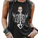 BRUBOBO Womens Funny Skull Graphic Tank Tops Summer High Neck Sleeveless Workout Tee Shirts, Medium,Black