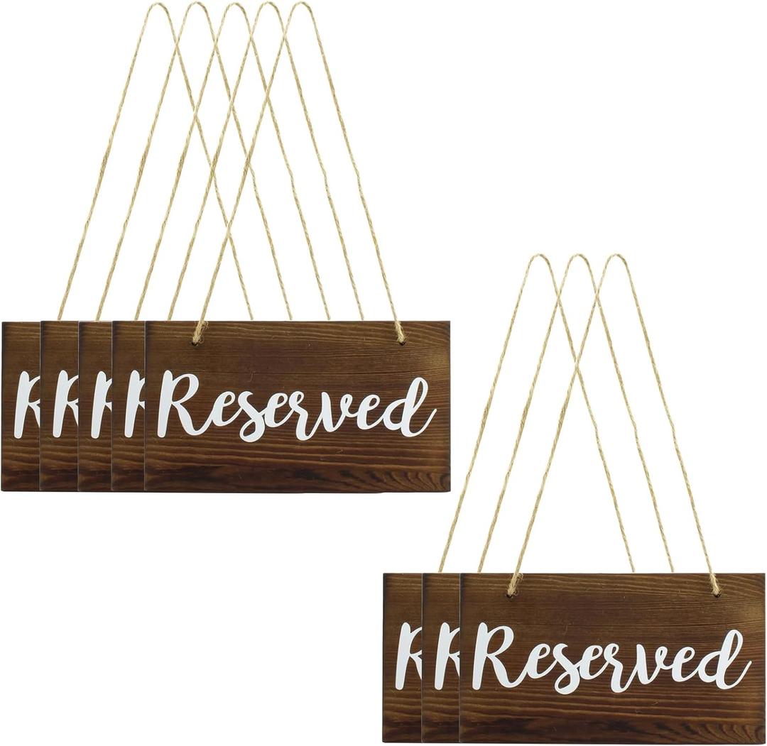 8 pcs Wooden Reserved Seating Signs Hanging Rustic Reserved Chair Signs Wood Wall Hanging Plaque Sign with Rope for Chairs Farmhouse Wedding Special Events Church Pews Restaurant
