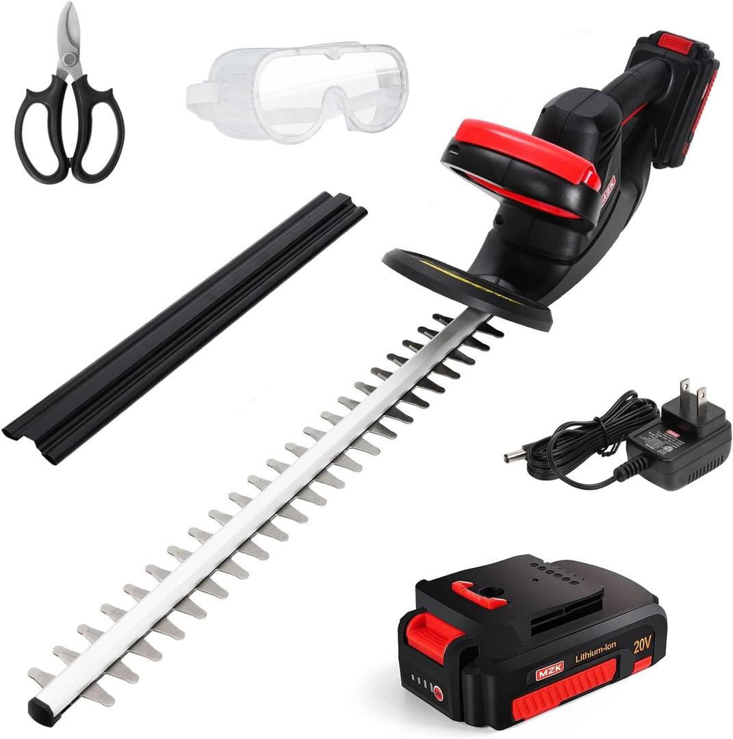 MZK 22.4'' Cordless Hedge Trimmer, 20V Bush Trimmer, Handheld Hedge Cutter, Grass Shrub Trimmer, Lightweight & Compact Trimmer(Battery & Charger Included) (Hedge Trimmer)