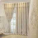 Amidoudou 1 Pair European Double Layer Curtains with Valance for Living Room Bedroom 3D Flower Embroidered Curtains (Beige,51x96 Inch)