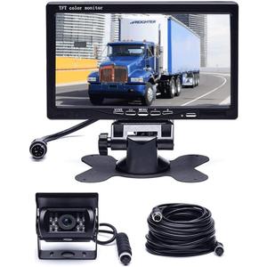 Hikity 7" Backup Camera with Monitor Kit, Waterproof 18 IR LED Night Vision Reverse Camera + Rear View Monitor Vehicle Parking System for RV Bus Trailer Truck (65ft 4-Pin Aviation Video Cable)