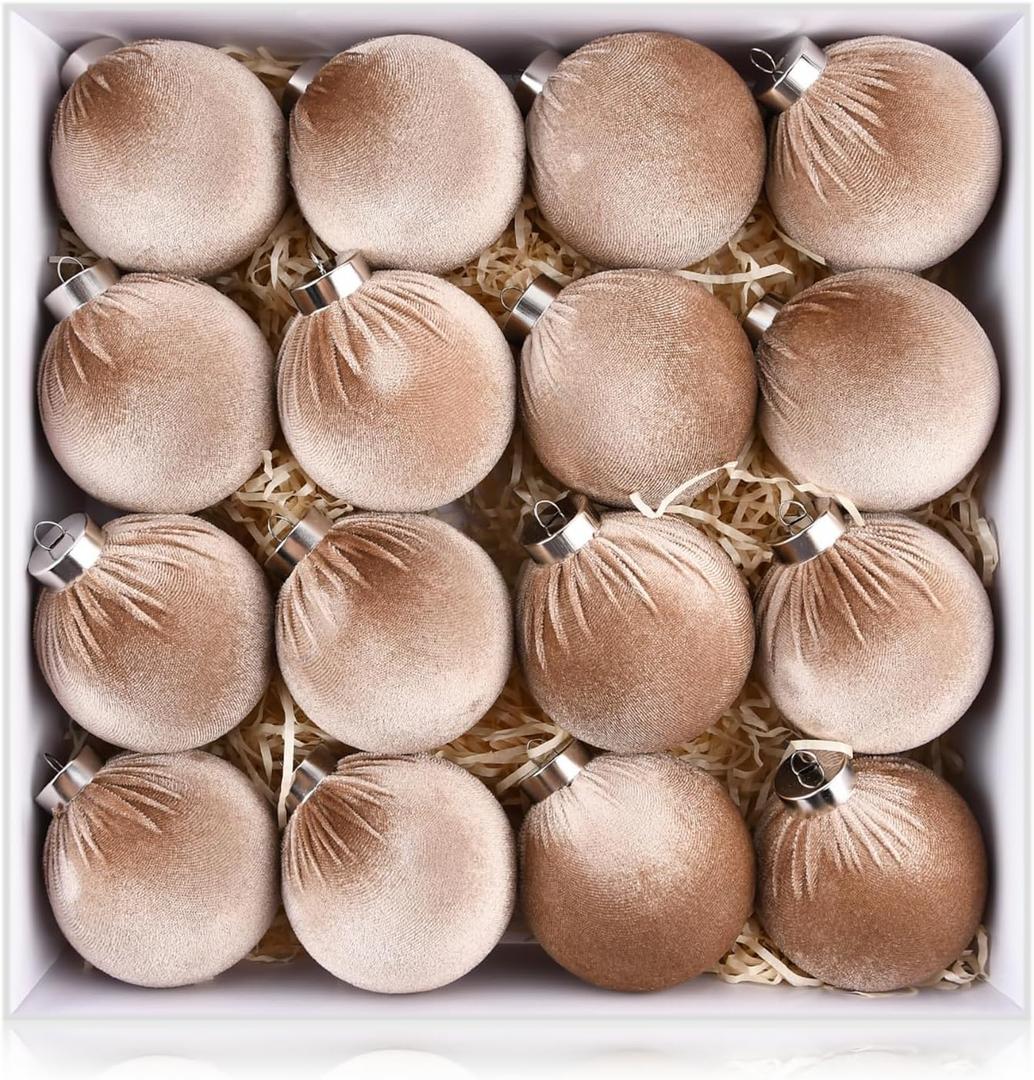 Velvet Ornaments for Christmas Tree Decorations - Brown Christmas Ball Ornament for Indoor Holiday Decor - Shatterproof Xmas Bulbs Ornaments 80mm 3.15inch - Pack of 16