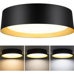 Hisoo LED Flush Mount Ceiling Light, 12.5 inch 30W [375W Equiv] Black with Gold Inside Ceiling Light Dimmable - 3CCT 3000LM Hallway Light Fixtures Ceiling for Bathroom, Bedroom, Kitchen