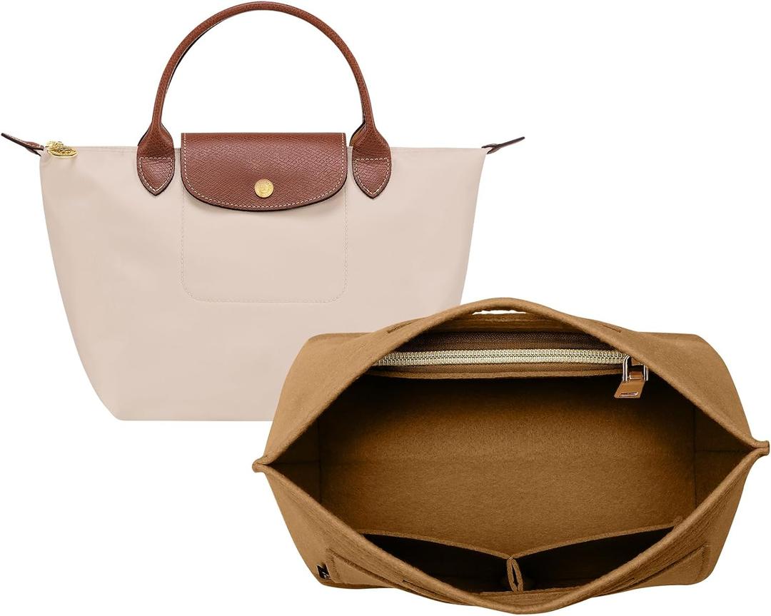 OPPOSHE Purse Organizer Insert for Longchamp Le Pliage, Premium Felt Long Champ Bag Handbag Women, Tote Organizer Insert with 6 Compartments (Small, Brown) (S-7.9*5.5*6.5in)